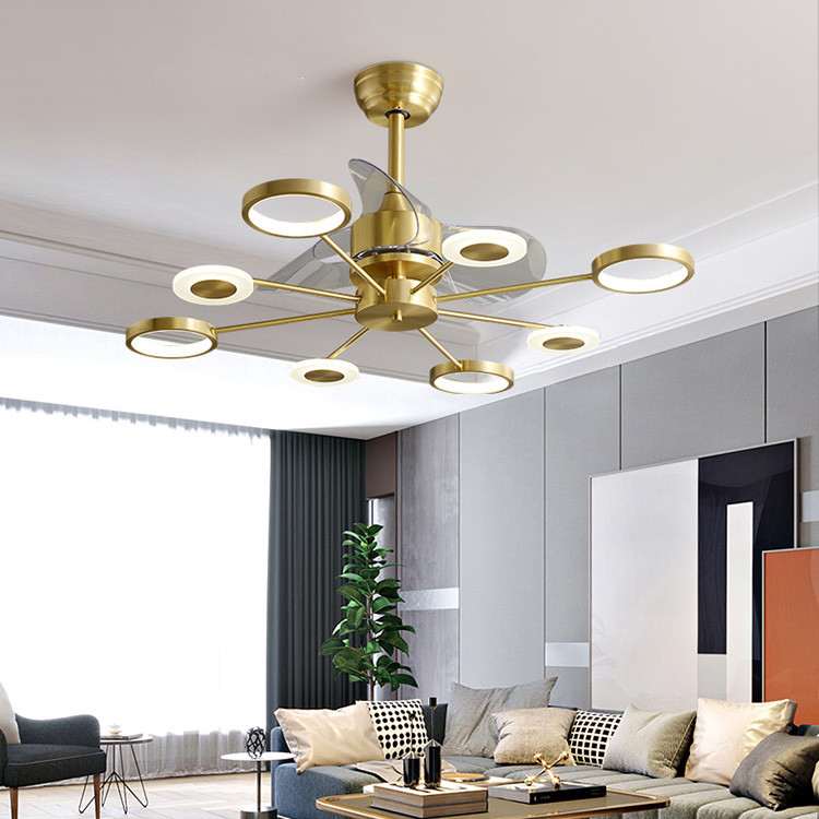 Low Noise Crystal Ceiling Fan Light , Copper Ceiling Fan With Light And Remote