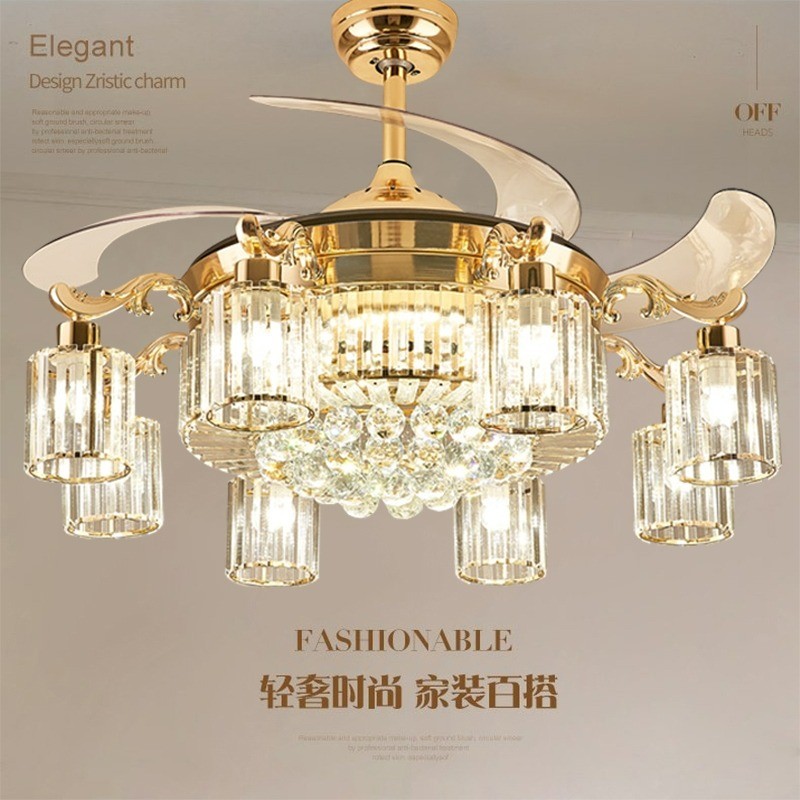 Modern LED Crystal Ceiling Fan Light , Invisible Acrylic Blade Ceiling Fan Remote Control