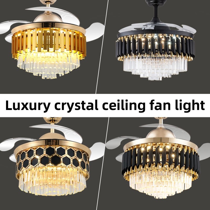 Modern LED Crystal Ceiling Fan Light , Invisible Acrylic Blade Ceiling Fan Remote Control