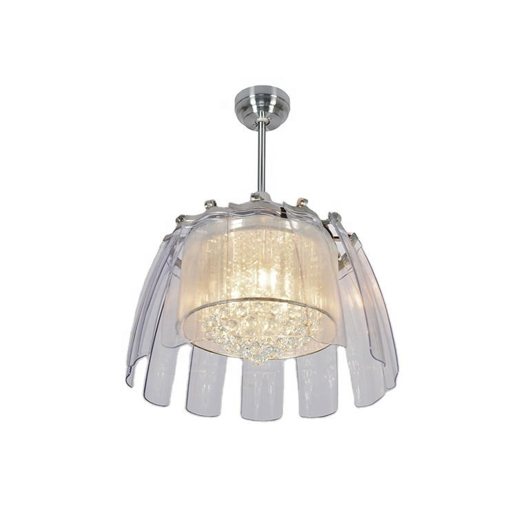 Modern 50 Inch LED Crystal Ceiling Fan Light , Transparent Blade Ceiling Fan With Lights
