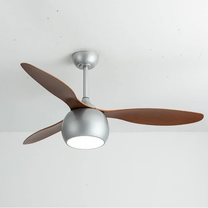 Gray Solid Wood Blade Ceiling Fan 52 Inch DC Motor Ceiling Fans With LED Lights