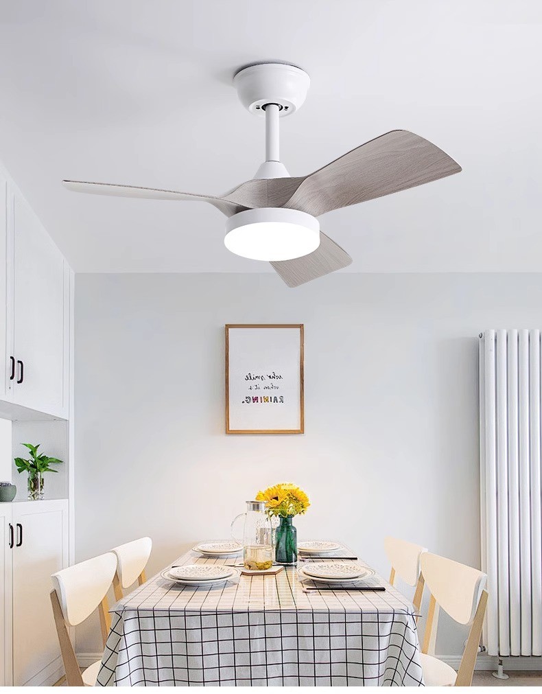 32 Inch Simple Frequency Wooden Blade Ceiling Fan Conversion Nordic Home Fan Light