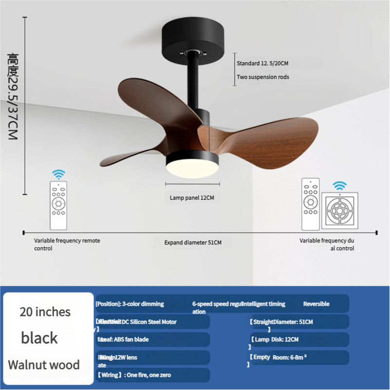 20 Inch Small Ceiling Fan Light American Retro Silent Electric Fan Pendant Light