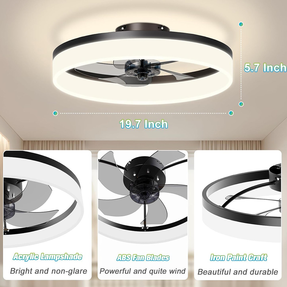 19.7 Inch Invisible Nordic Simple Led Ceiling Cell Fan with Lamp with Led Lighting Led Lamp Classic and Remote