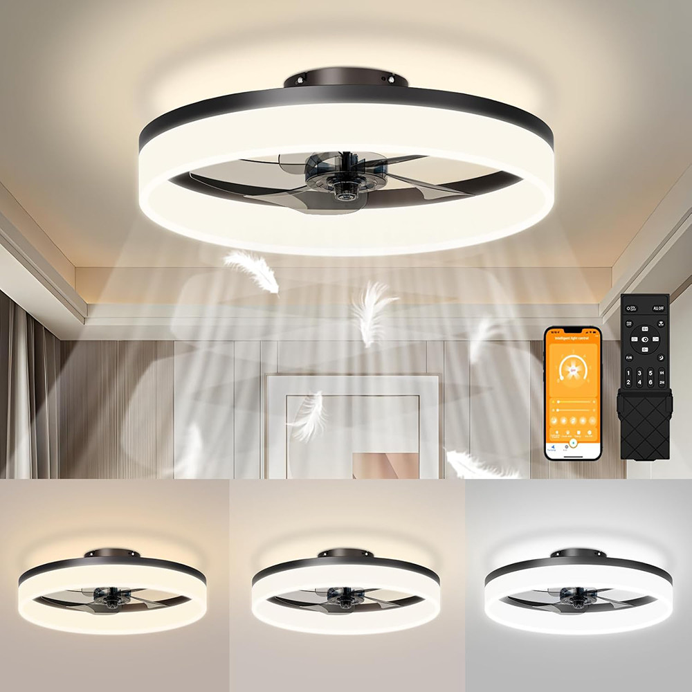 19.7 Inch Invisible Nordic Simple Led Ceiling Cell Fan with Lamp with Led Lighting Led Lamp Classic and Remote