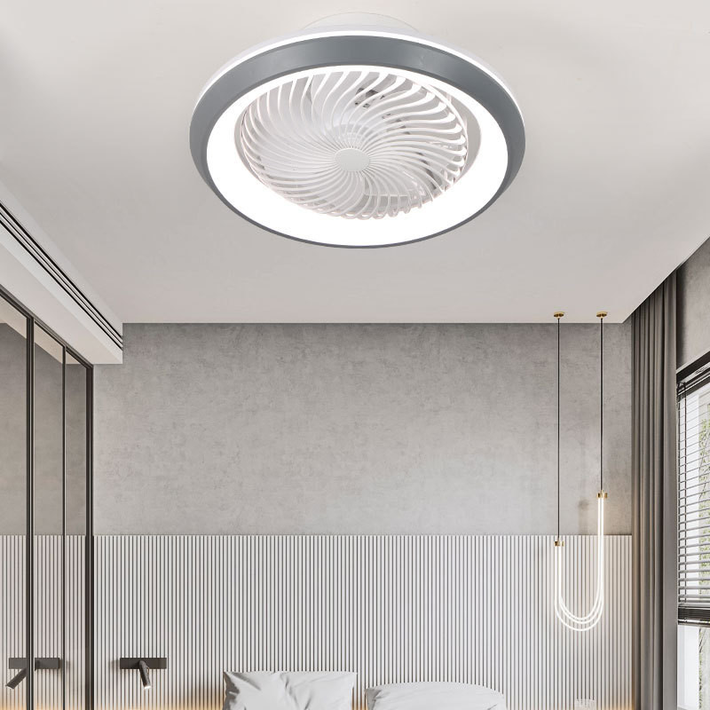 Modern LED Lights Enclosed Ceiling Fan with 6 Wind Speeds Bladeless Fan Chandelier for Bedroom Living