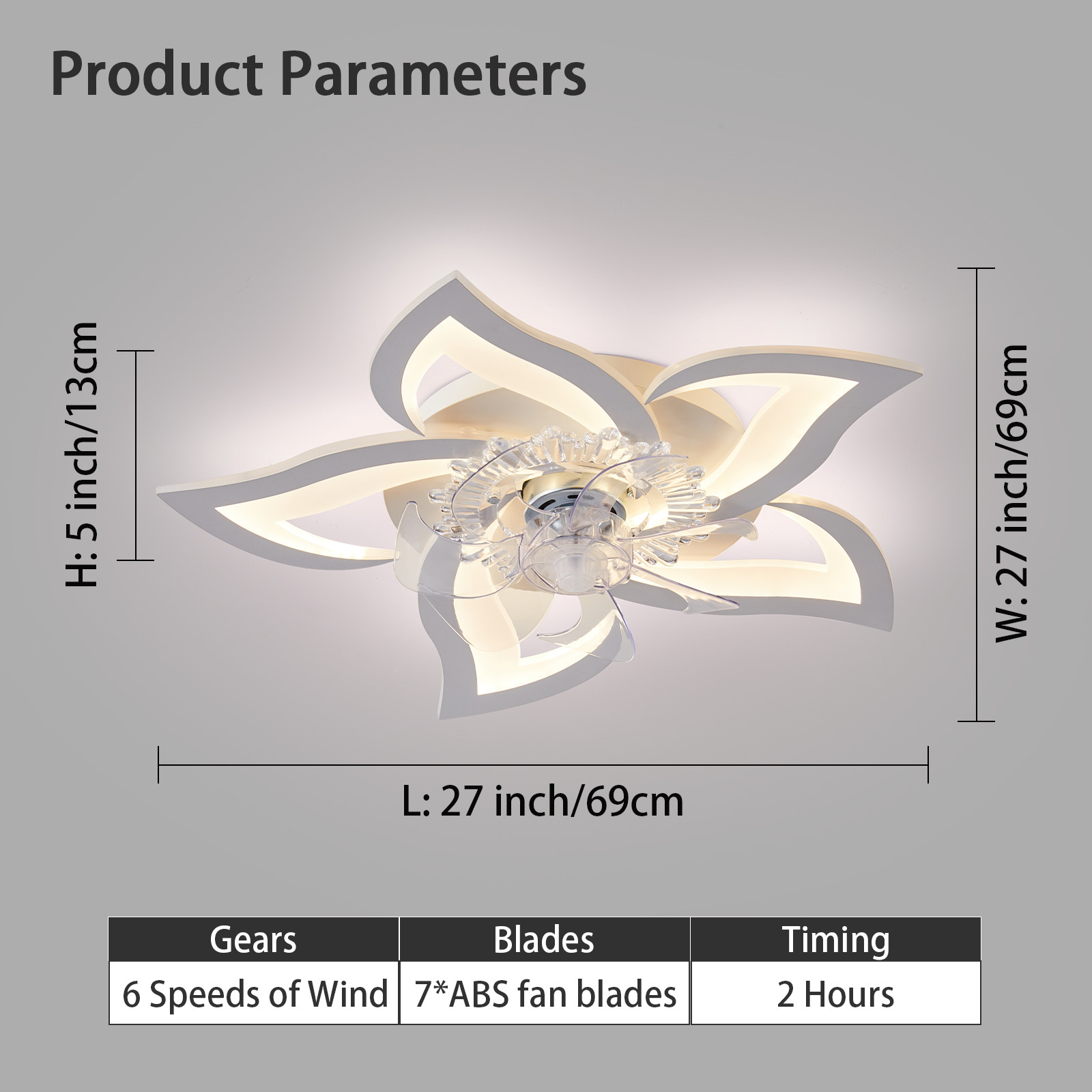 27.2 Inches Modern Style OEM ODM 50W LED Ceiling Fan Lights with Remote, Suitable for Bedroom Living Room and Dining Room