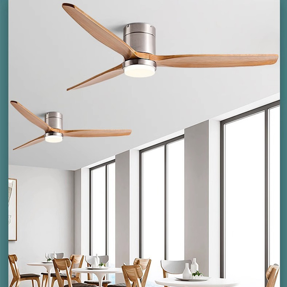 Hot Selling Wooden 52 Inch Modern 3 Leaf Intelligent  Remote Control LED Decorative Ceiling Fan with Light