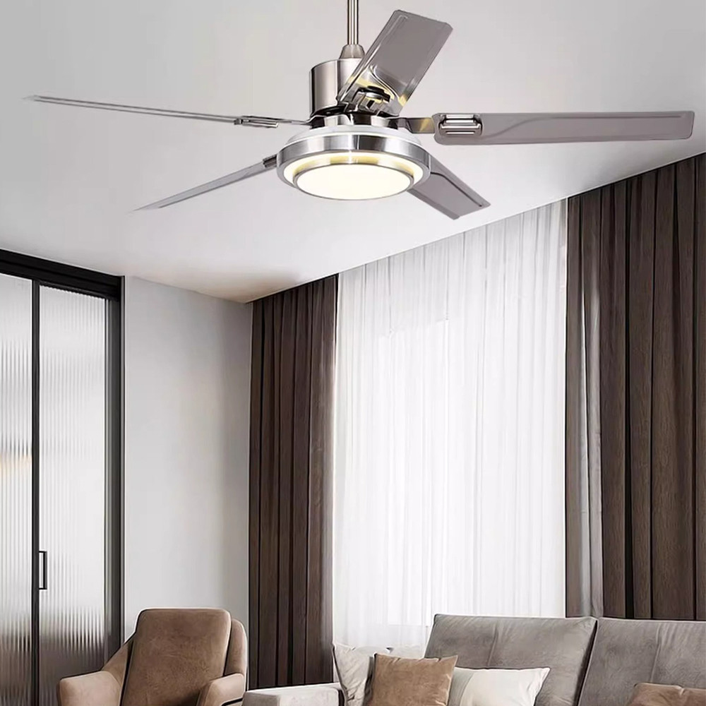 Wooden Ceiling Fan Light Fixtures Remote LED 52 Brushed Nickel Bedroom Living Room Abanico De Techo