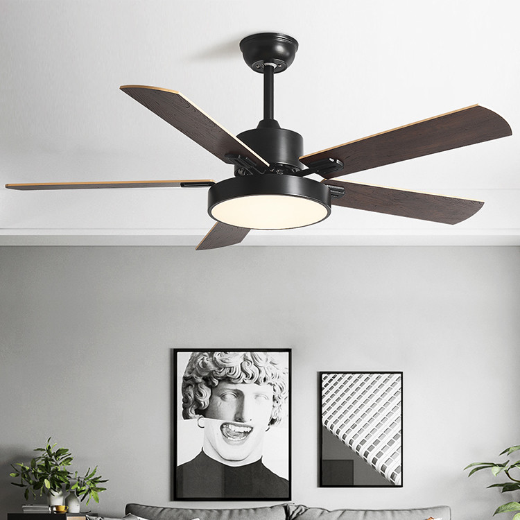 Household 52 Inch DC Motor Solid Wood 5 Blades Modern Home Decor Mute Bldc Led Ceiling Fan With Light Remote Control