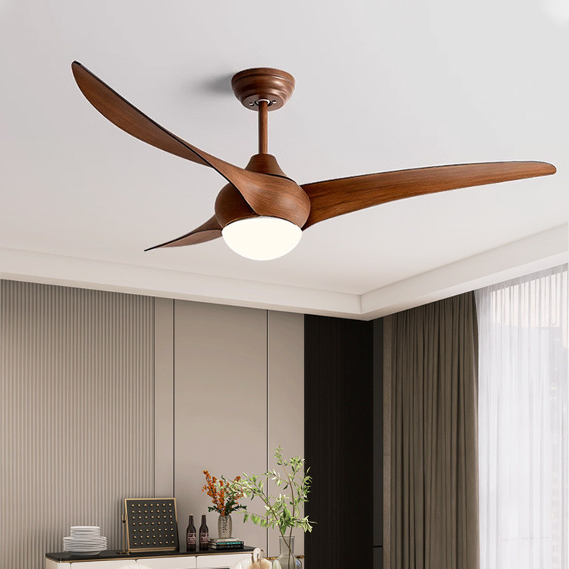 High Quality 52-Inch DC Motor Remote Control Vintage Indoor 3-Piece Solid Wood Blade Decorative Ceiling Fan Light Electric Power