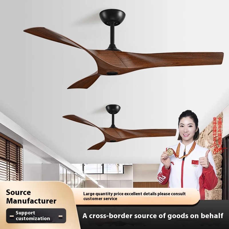 Large Modern Retro Industrial Ceiling Fan for Dining Living Room Variable Frequency Mute Remote Control Non-Light LED Plastic