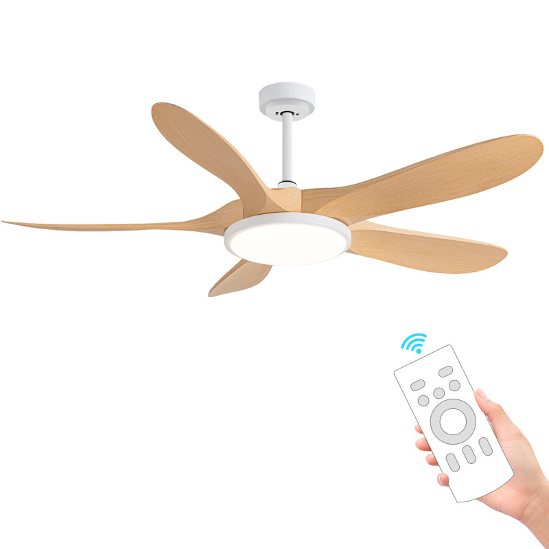 Bestseller 56-Zoll moderne Decken ventilator Licht 5 ABS-Flügel Walnuss/Leichtholz Fernbedienung Gleichstrom motor Eisen lampe für Wohnzimmer