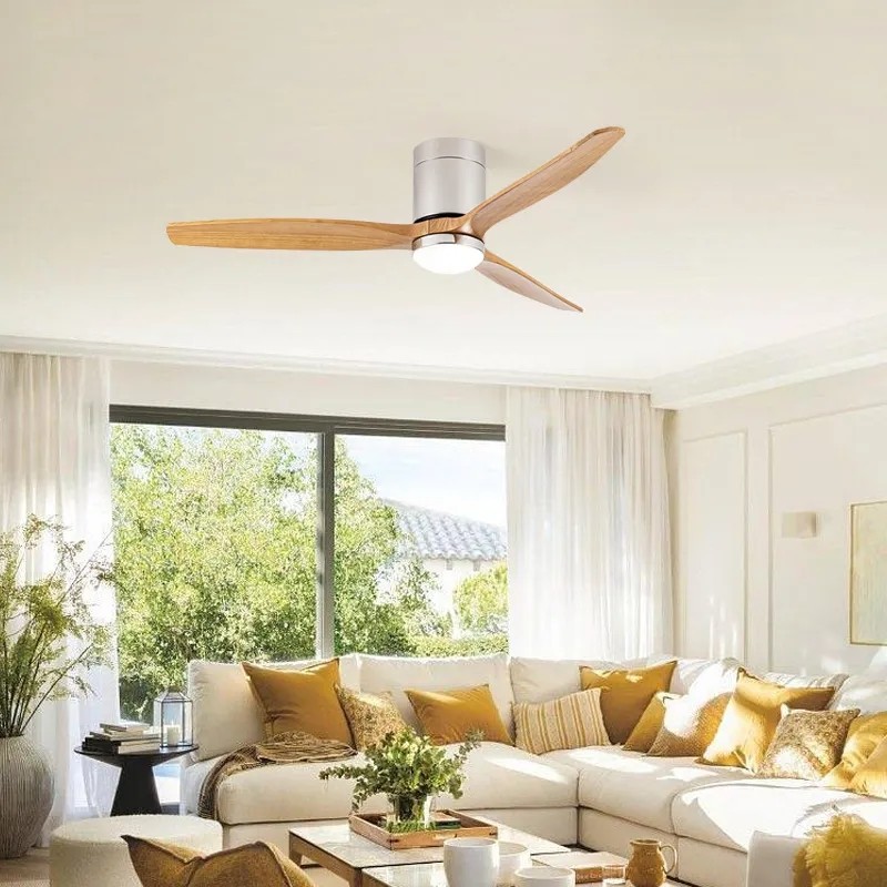 HFBH Model 3694 LED Ceiling Fan Manufacture 52 Inches Wooden Blades Nickel Led Lighting Ceiling Fan