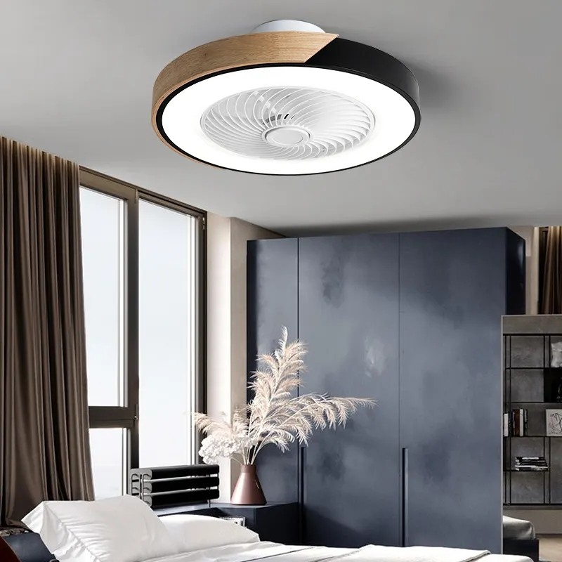 HFBH 20-Inch Low Profile Ceiling Fan with ABS Remote Control Small Bedroom Three-Light (Black White Grey) Light Color Options