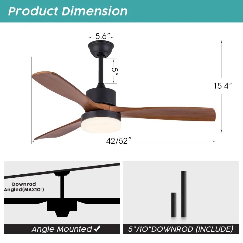 Nordic Decor Forward Reverse 3 Blades Ceiling Fan Light With Remote Control Wooden 42 Inch