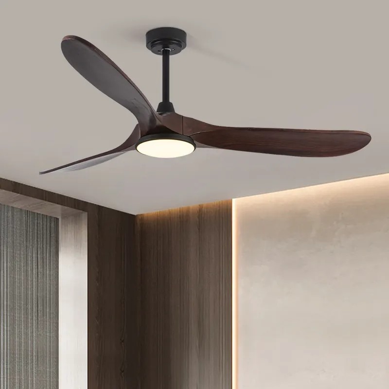 HFBH Model 666 52 Inch Ceiling Fan for Living Room Solid Wood Blade BLDC Motor Walnut Ceiling Fan with Light