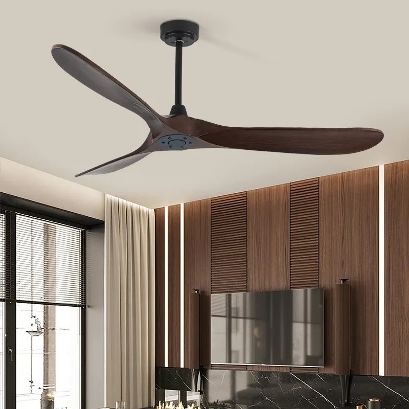 HFBH Model 666 52 Inch Ceiling Fan for Living Room Solid Wood Blade BLDC Motor Walnut Ceiling Fan with Light