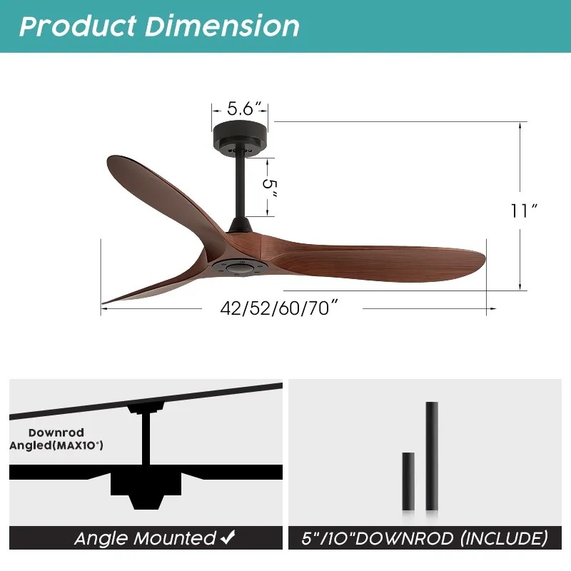 HFBH Model 666 42/52/60/72 Inch ABS Blade AC/DC Customize Tuya Wifi Smart Motor Remote Control Modern 3 Blade Ceiling Fan