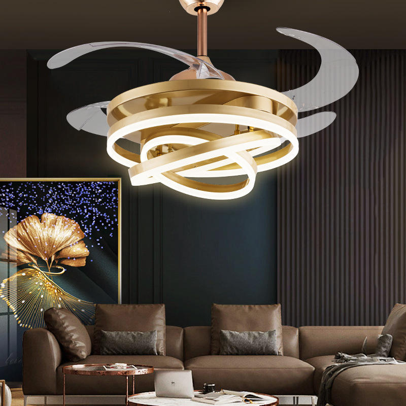 European Creative 90W Three Ring Fan Lamp with LED Modern Remote Control Double Luminous for Living Room Dining Room