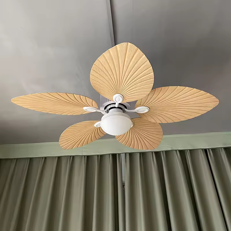 220v Tropical Retro Decorative Fancy Fan Ceilling 5 ABS Palm Leaf Blades Dc Bldc Remote Control Celling Fan With Light