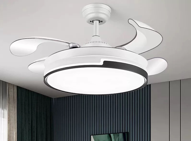 42 Inch Modern Indoor Decorative Retractable Ceiling Fan with LED Light Reversible DC Motor 3 Blades