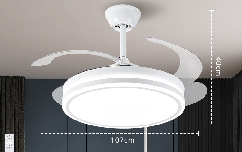 42 Inch Modern Indoor Decorative Retractable Ceiling Fan with LED Light Reversible DC Motor 3 Blades