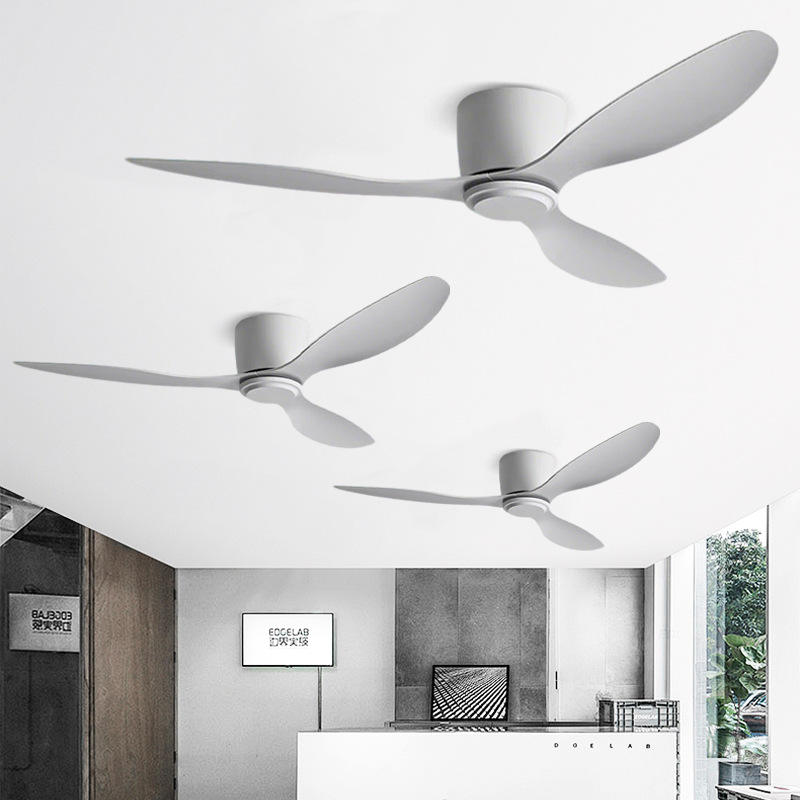 Led Ceiling Fan Wood Plastic Blades Flush Mount Ceiling Fan With Remote