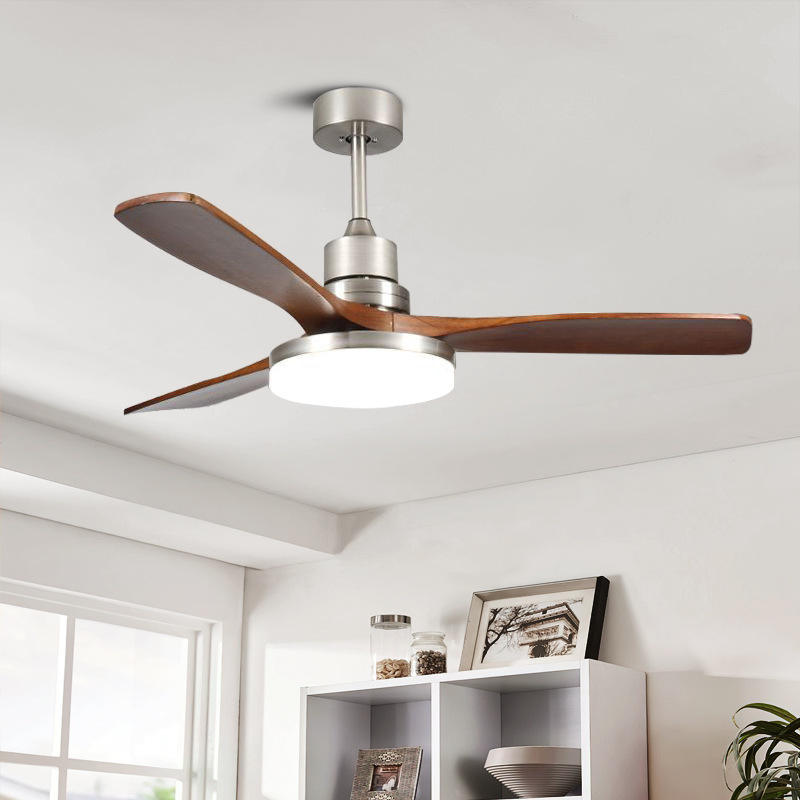 35 Inch Small Solid Wood Blades Indoor Remote Control Led Ceiling Decorative Fan with Light