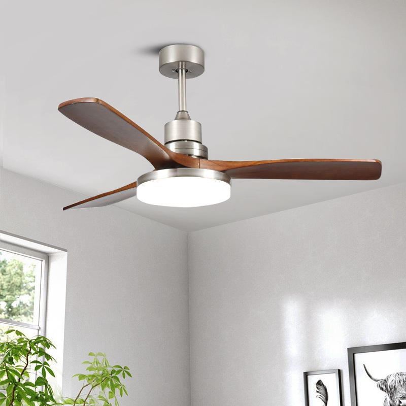 35 Inch Small Solid Wood Blades Indoor Remote Control Led Ceiling Decorative Fan with Light