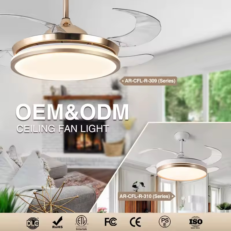 Modern 42 Inch Retractable Chandelier Ceiling Fans Round Dimmable Led Ceiling Fan with Light and Remote for Living Room Bedroom