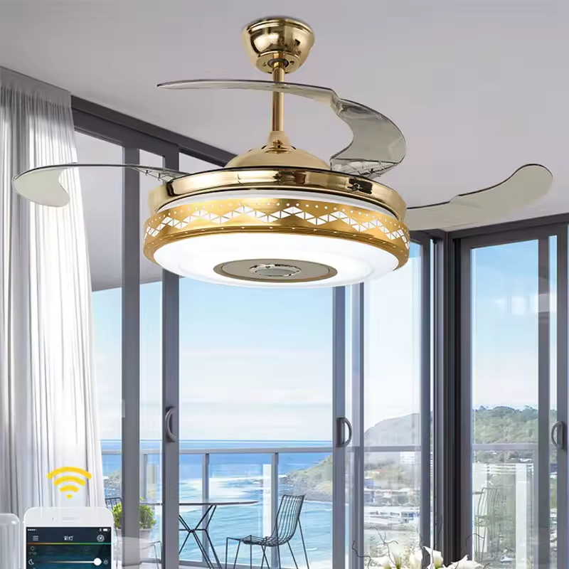 China OEM Invisible Blade Living Room Decorative Enclosed Ceiling Fans Light Lamp