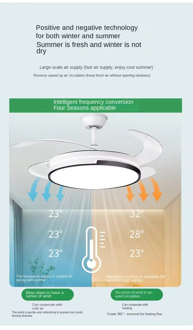 Intelligent Led Ceiling Fan Modern Decorative 3 Color Led Light Smart Remote Control Invisible Ceiling Fan