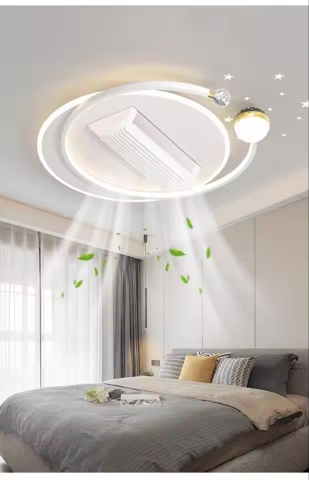 Modern LED Silent Fan Lights Remote Control Three-Color Strong Wind Anti-Flicker No Blades Living Room Bedroom Dining Room Fan Lamp