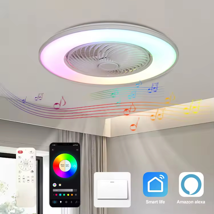 Luxurious 48W RGB LED Ceiling Fan Smart Light Modern Remote App Wi-Fi / Music Control Modern Ceiling Fan LED