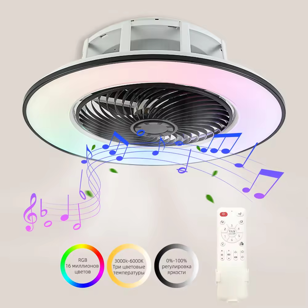Luxurious 48W RGB LED Ceiling Fan Smart Light Modern Remote App Wi-Fi / Music Control Modern Ceiling Fan LED