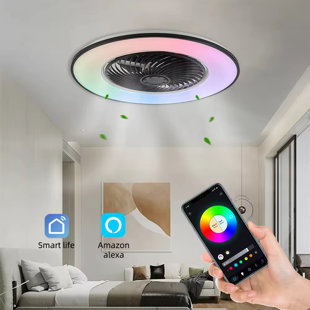 Luxurious 48W RGB LED Ceiling Fan Smart Light Modern Remote App Wi-Fi / Music Control Modern Ceiling Fan LED