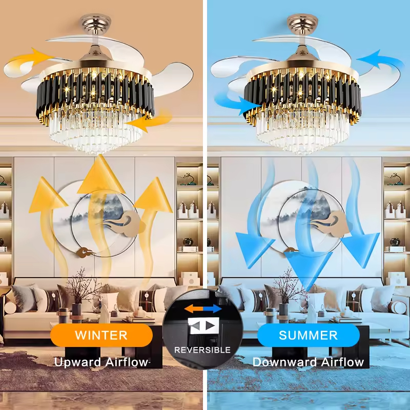 Smart Chandelier Ceiling Light and Fan Luxury Bedroom Crystal Chandelier Ceiling Led Fan Light Luxury Ceiling Fan Led with Light