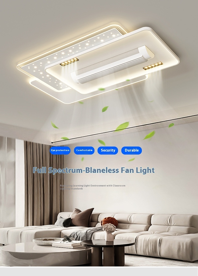 English Voice Control LED Ceiling Fan Light Living Room Leafless Bedroom Soft Wind Invisible Fan Light Mute Eye