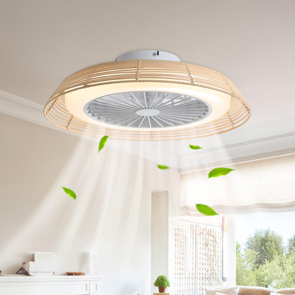 18 Inch Rattan Caged Fan Light Smart Tuya APP Control Ventilador Modern LED Ceiling Fan With Remote Control