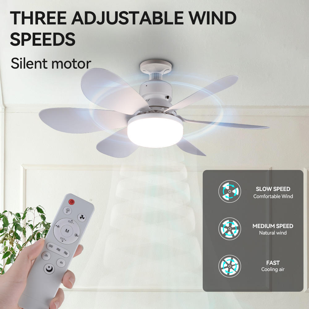 Modern LED Fan Light E27 Remote Control 3 Colors Changeable Strong Wind Speed 52CM 32W AC85-265V Ceiling Fan Light for Bedroom