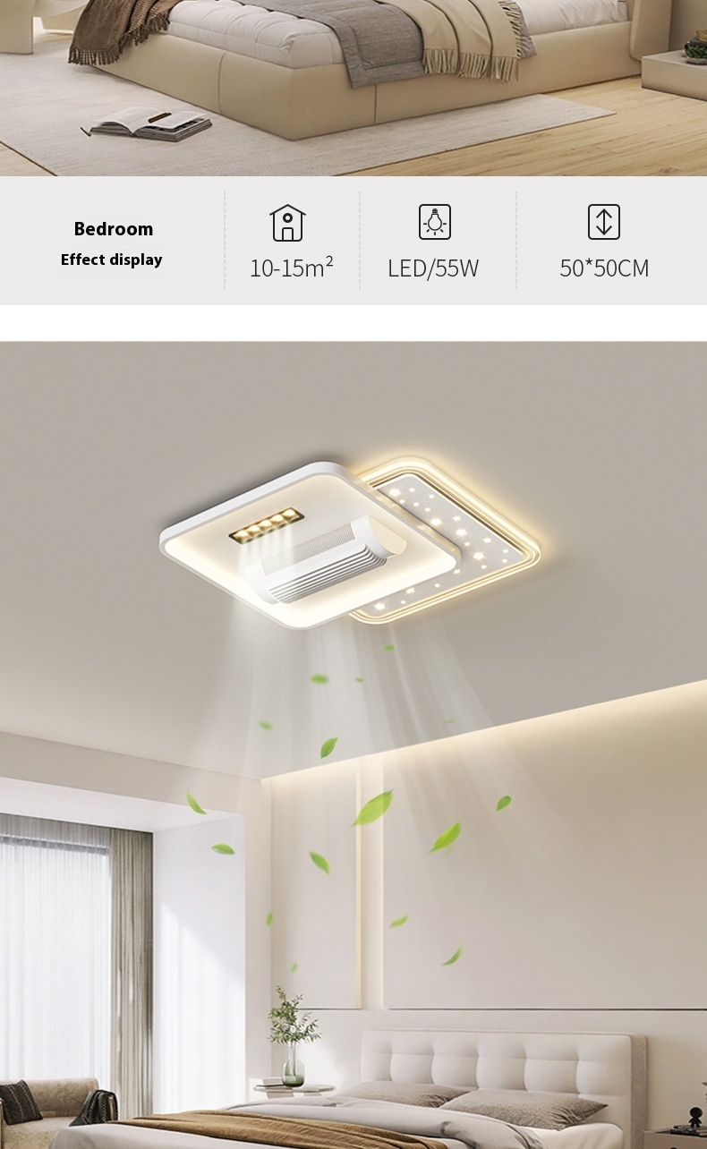 English Voice Control LED Ceiling Fan Light Living Room Leafless Bedroom Soft Wind Invisible Fan Light Mute Eye