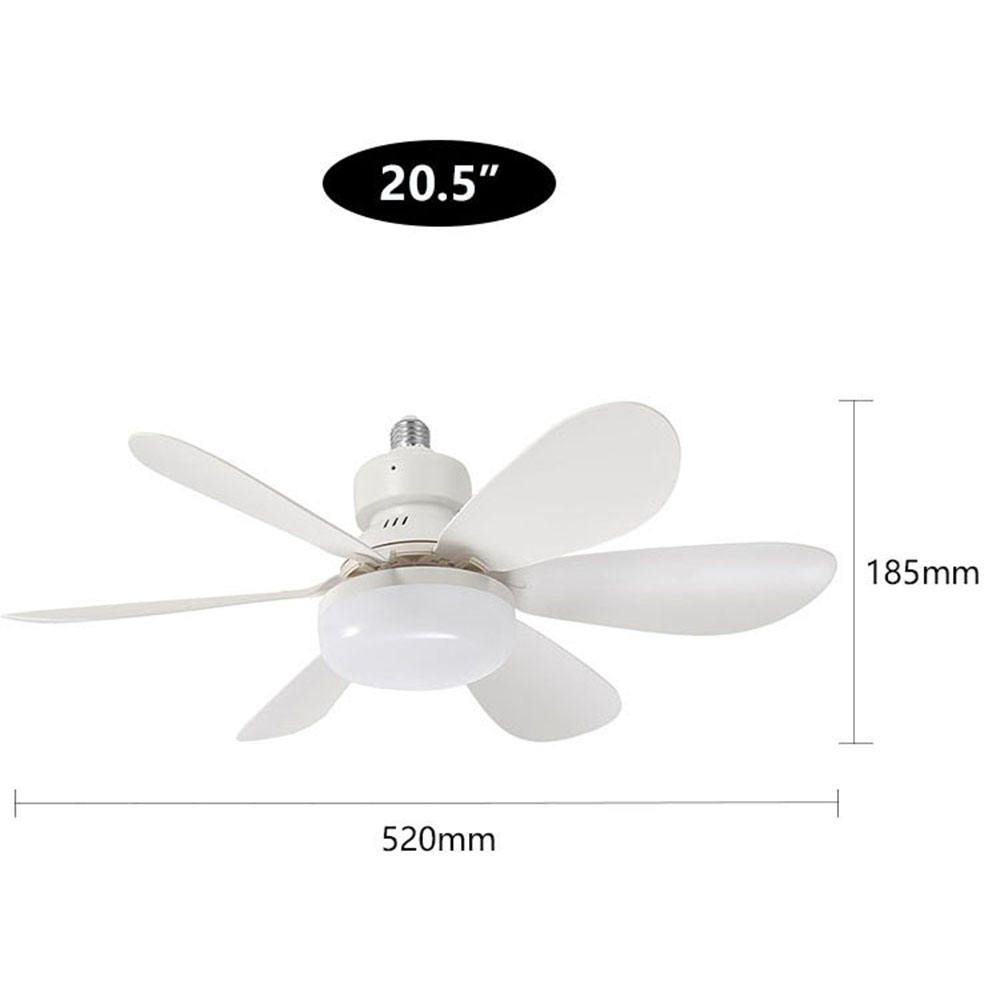 Socket Fan Light with Remote E27 Base 20.5'' Small Screw in Ceiling Fans with Lights 3 Speeds and 3 Color Dimmable Fan Light Bulb