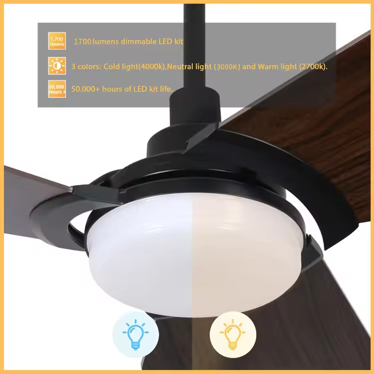 52 Inch Ceiling Fan with Light for Dining Room Lighting Decoration Led Ceiling Fan Light with Remote Control