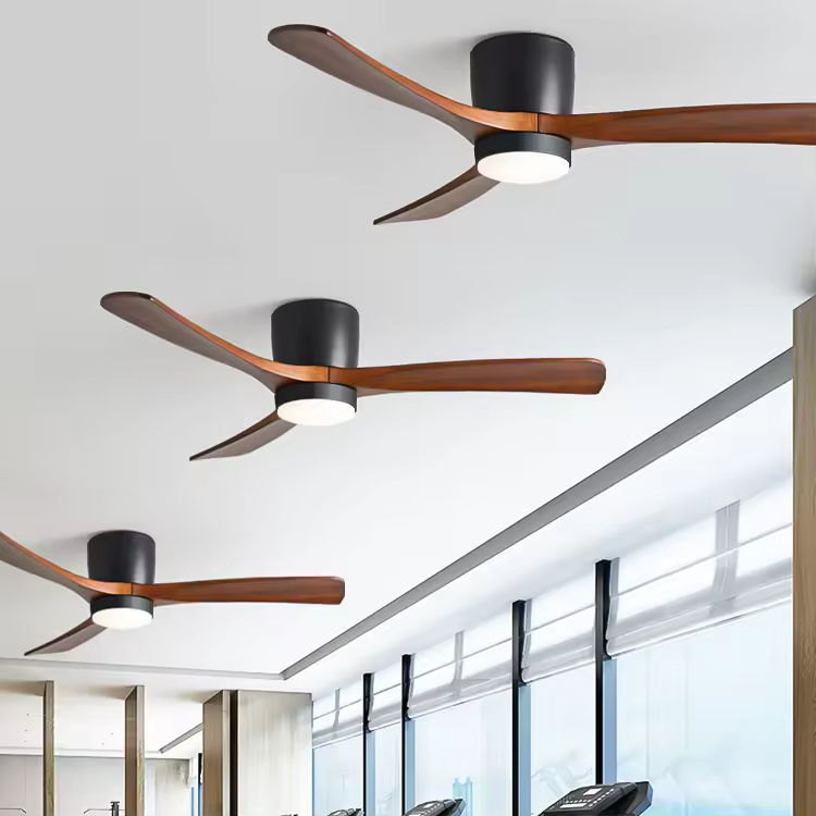 Remote or Wifi Tuya App Residential Low Profile Flush Mount Propeller Wood Blades Energy Saving Ceiling Fan for Low Ceiling