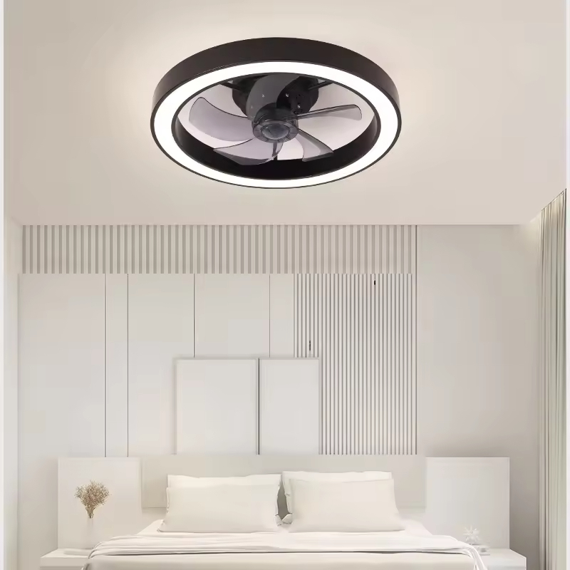 20 Inch Fan Light Deluxe Black and White Model Simple Dimmable 5 Blade Ceiling Fan Light with Light and Remote Control
