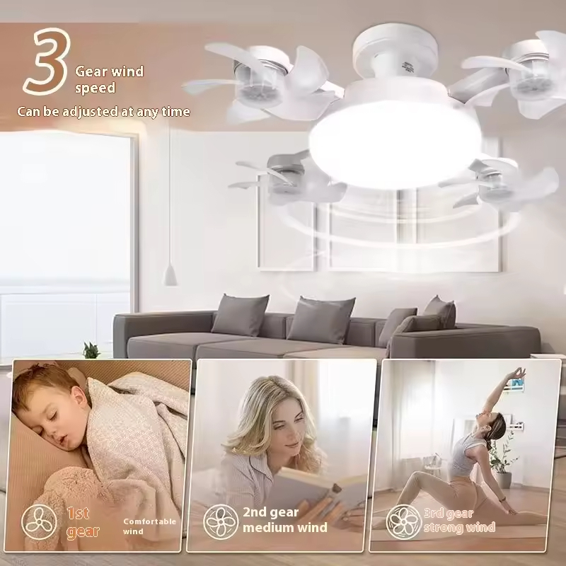 Shaped Fan Lamp Socket Fan Light with Remote Control Ceiling Fan with Light E27 Ceiling Drone Light for Home