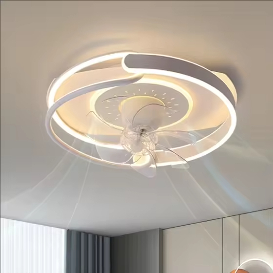 Simple Creative Bedroom Dining Room Fan Lamp Fashion Warm and Comfortable Three Colours Available Round Dining Room Fan Light