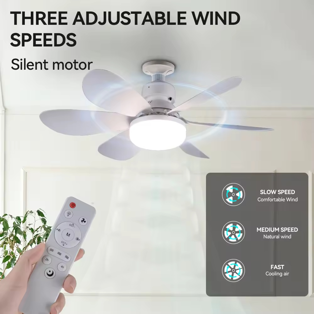 Modern LED Ceiling Fan Light E27 Remote Control 3 Colors Changeable Indoor Home Decoration Bedroom LED Fan Light