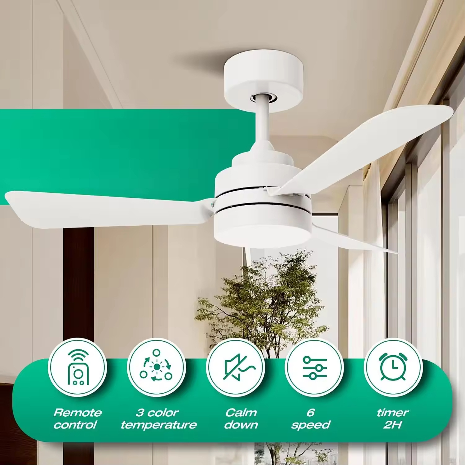 Optimal Cooling with Smart Ceiling Fan Control Includes Timer Function and Multiple Speed Settings